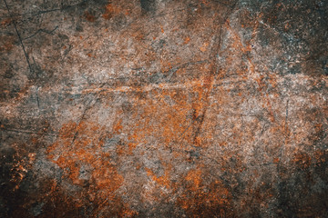 Closeup of brown metal rust grunge background texture. Rusted, old, vintage, retro background texture on brown metal or iron plate surface. Industrial obsolete concept image with Copyspace