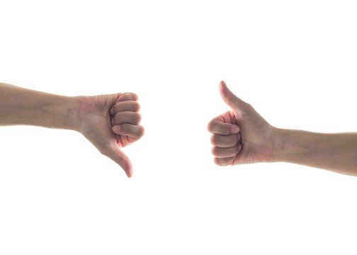 Like - unlike hand with thumb up - down symbolic people gesture isolated on white background with clipping path - Powered by Adobe