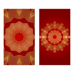 Luxury Set of two template brochures, cards, invitations, flyers with delicate floral pattern. Vector background. Card or invitation. Islam, arabic, indian, ottoman motifs. red and gold color