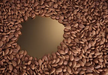 Textura de mónton de almendras sobre fondo dorado