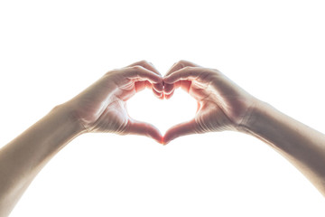 Hands in heart shape isolated on white background