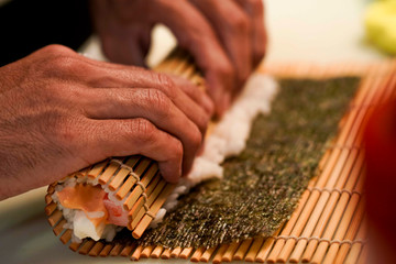 sushi with chopsticks