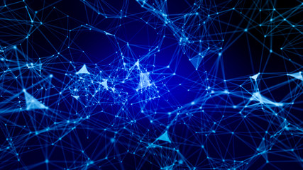 Blurry abstract  3d Rendering Abstract Background blue  Network concept . Future backgroundTechnology concept. 3d landscape. Lanscape with connections dots and lines on dark background. Big data.