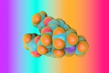 Molecular structure of heroin or diamorphine. Heroin is a plant opioid. Scientific background. 3d illustration