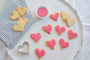 Heart shaped cookies with pink icing