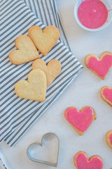 Heart shaped cookies with pink icing