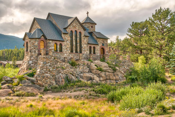 Fototapeta na wymiar Saint Malo's Chapel on the Rock in the Rocky Mountains National Park area