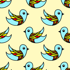 Bright seamless pattern with blue birds.