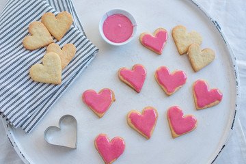 Heart shaped cookies with pink icing