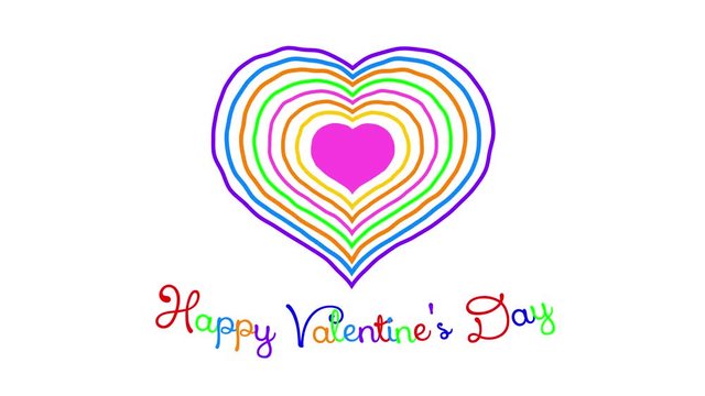 Happy Valentine's Day. Colorful Heart Drawing. Strokes are drawn around the heart in a clockwise and counterclockwise direction. Wiggle animation. 4k footage
