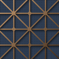 Blue abstract background with golden geometric textured pattern.