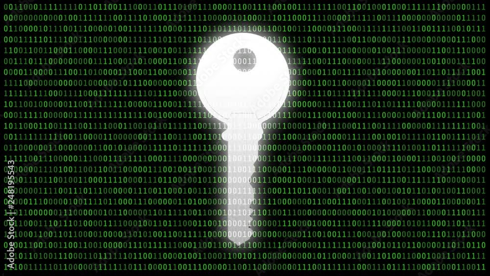 Fototapete Safety key for protecting password with 01 or binary numbers on the computer screen on monitor background matrix, Digital data code in security technology concept. 3d abstract illustration