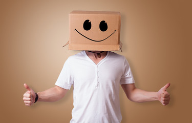 Man with cardboard box head
