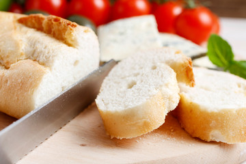 Cutting french baguette.
