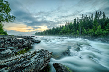 Tannforsen top cascades at summer midnight