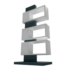 Showcase Displays Retail Shelves Stand. Trade show booth. 3d render illustration isolated on white background. Template mockup for your design.