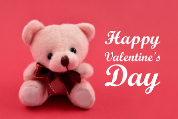 Happy Valentine Day Cute Teddy Bear illustration. Teddy bear toy stock images. Teddy bear on a pink background. White teddy bear with ribbon