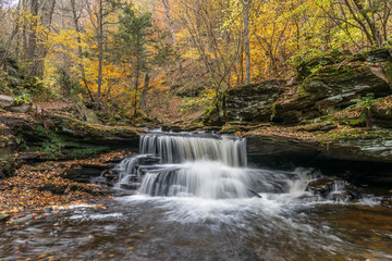 Fototapeta na wymiar A Slow Motion Waterfall in Ricketts Glen State Park of Pennsylvania