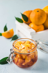 Tangerine jam. Selective focus, space for text.