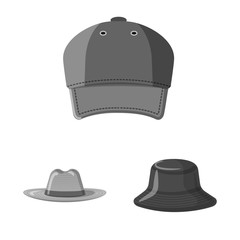 Vector design of headgear and cap logo. Collection of headgear and accessory stock symbol for web.