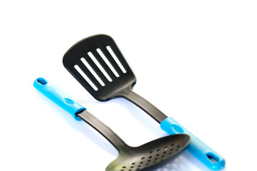Kitchen utensils equipment on white background isolation
