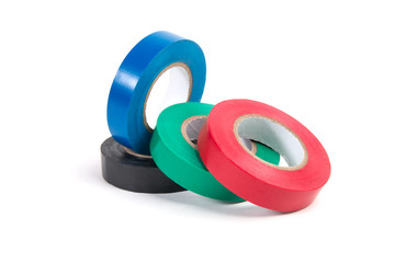Rolls of colored insulating tape isolated on white background