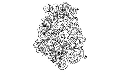 Hand drawn floral doodle.  Pattern vector illustration.  Sketch for colouring page, invitation, poster, print. Isolated. Black on white.