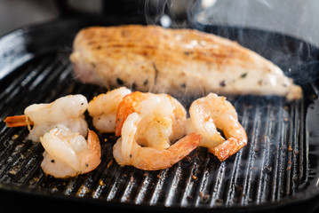 grilled shrimps on the pan