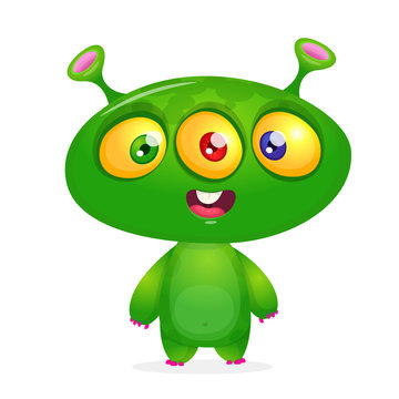 Cartoon Character Funny Alien with thee eyes. Vector Illustration Isolated  Stock Vector | Adobe Stock