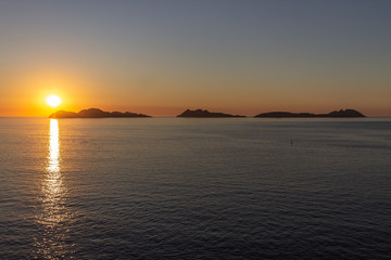 sunset on cies islands galicia