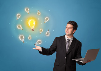 Young smiling person presenting new idea concept
