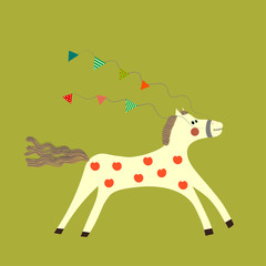 Сircus horse horse with holiday garland flags. Cute funny horse. Vector cartoon.