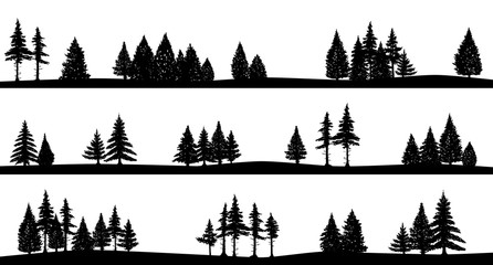 fir trees landscapes, vector set - obrazy, fototapety, plakaty