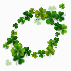 Happy Saint Patrick's Day background with realistic green shamrock leaves, advertisement, banner template, vector illustration