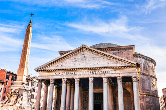 Pantheon and the Macuteo obelisk in Rome, Italy