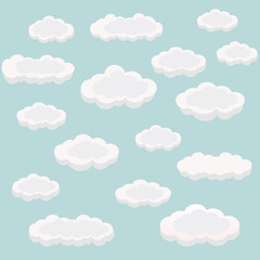 Set of cloud icons on blue background.