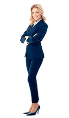 Full body portrait of happy smiling businesswoman