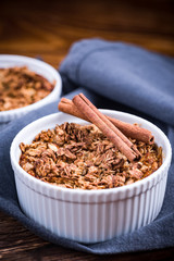 Healthy dessert, baked apple with crunch