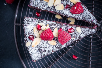 Homemade healthy raspberry and chia cake tarte