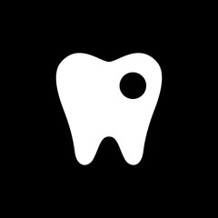 Symbol of a white tooth with a hole from caries on a black background. vector illustration