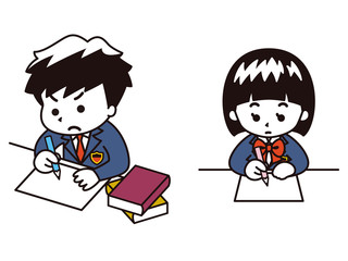 勉強する中高生の男女