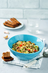 Cabbage minced beef ragu with fresh rye bread