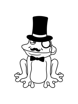 reich frosch sir herr gentlemen zylinder hut monokel brille schnurrbart mann sizend s&uuml;&szlig; niedlich lustig comic cartoon clipart froschk&ouml;nig kr&ouml;te