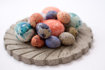Colorful easter eggs background. red,blue and black eggs.