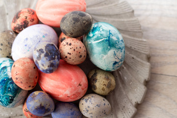 Colorful easter eggs background. red,blue and black eggs