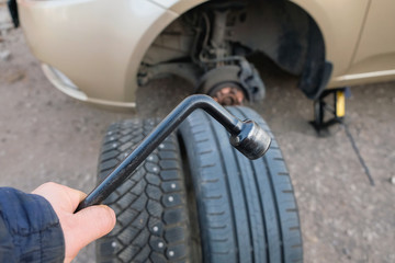 Fototapeta premium seasonal change of wheels on the car