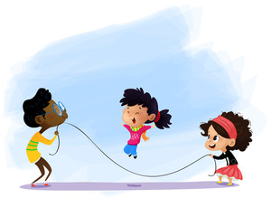 Children playing jumping rope. - 248210382