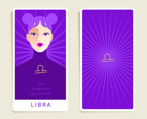 Libra : Beautiful woman with horoscope sign : Template for tarot cards :Vector Illustration