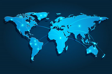 Fototapeta na wymiar world map and communications nodes link network, Vector