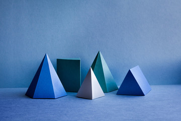 Geometrical figures still life composition. Three-dimensional prism pyramid tetrahedron rectangular...